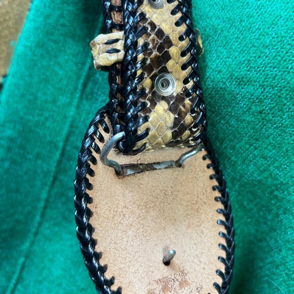 Vintage Snakeskin Belt Wide Exotic Leather Oval Buckle Whipstitch Trim Boho - Picture 3 of 12